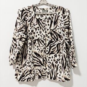 JM Collection‎ Animal Print Button-Down Shirt Womens Size 18W Linen Blouse Tunic